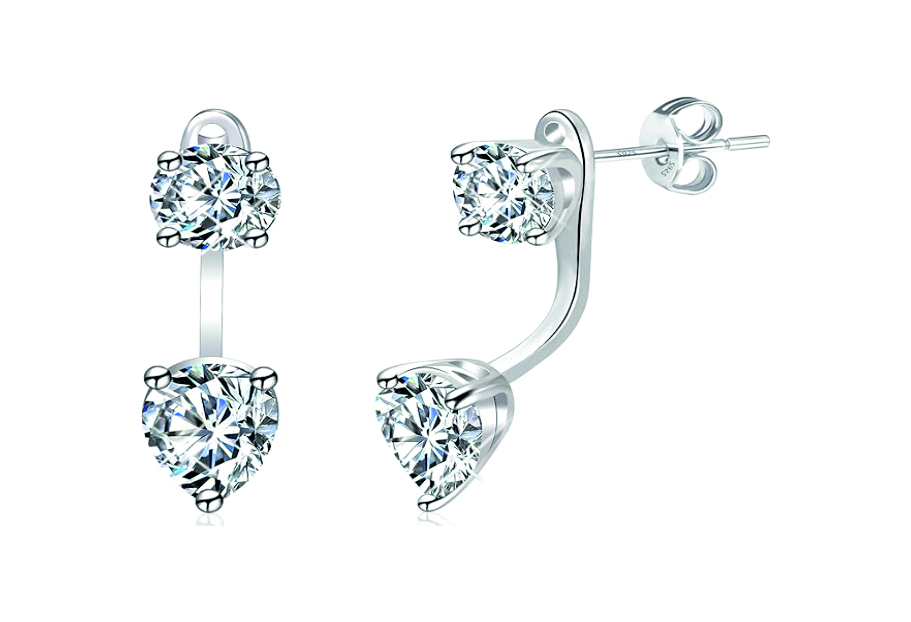 Lab Created Moissanite Stud Jacket Earrings 2 Carat